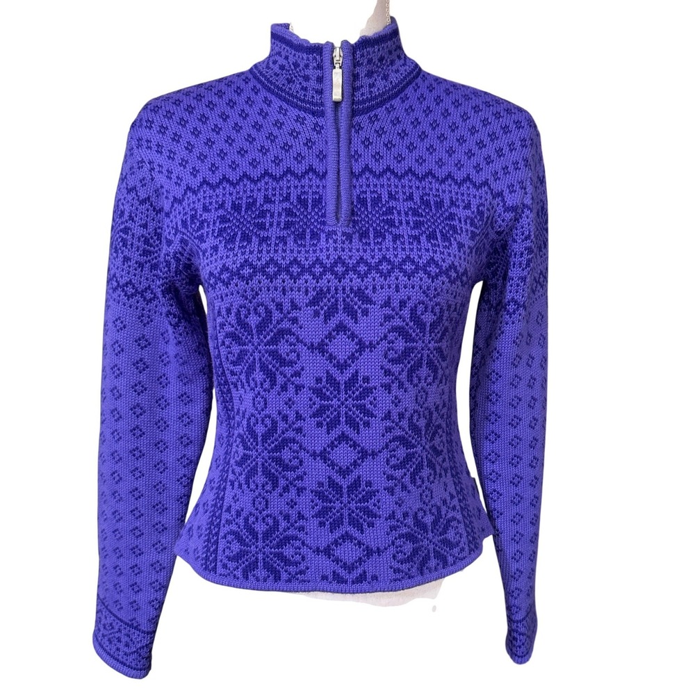 VTG Obermeyer Signature Purple Nordic Fair Isle Quarter Zip Sweater Small Ski